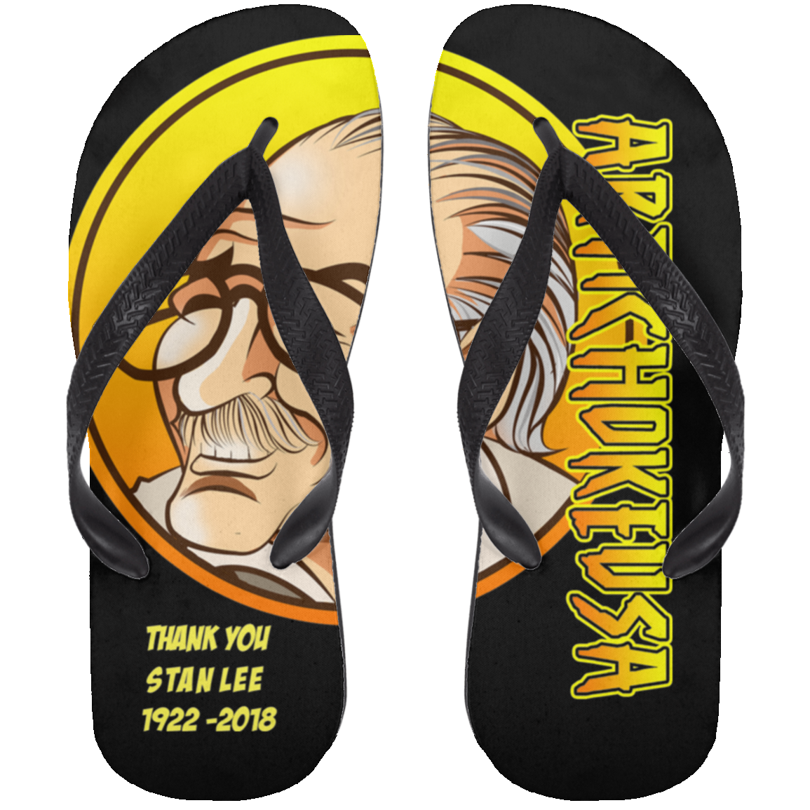 ArtichokeUSA Character and Font design. Stan Lee Thank You Fan Art. Let's Create Your Own Design Today. Adult Flip Flops