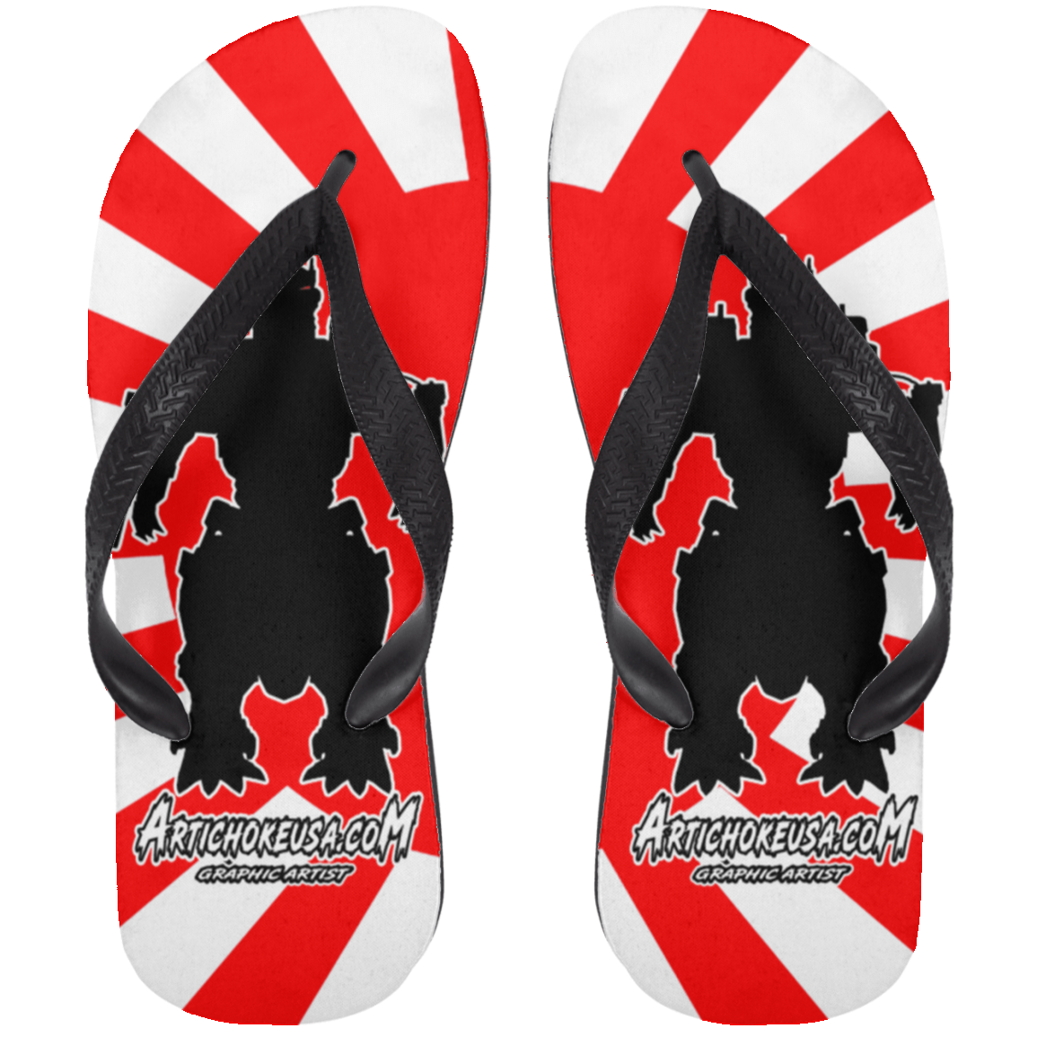 ArtichokeUSA Custom Design.  Fan Art Godzilla/Mecha Godzilla. Adult Flip Flops