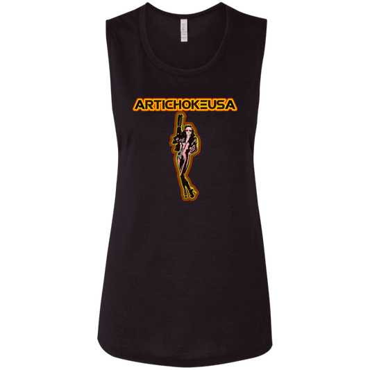 ArtichokeUSA Character and Font design. Let's Create Your Own Team Design Today. Mary Boom Boom. Ladies' Flowy Muscle Tank