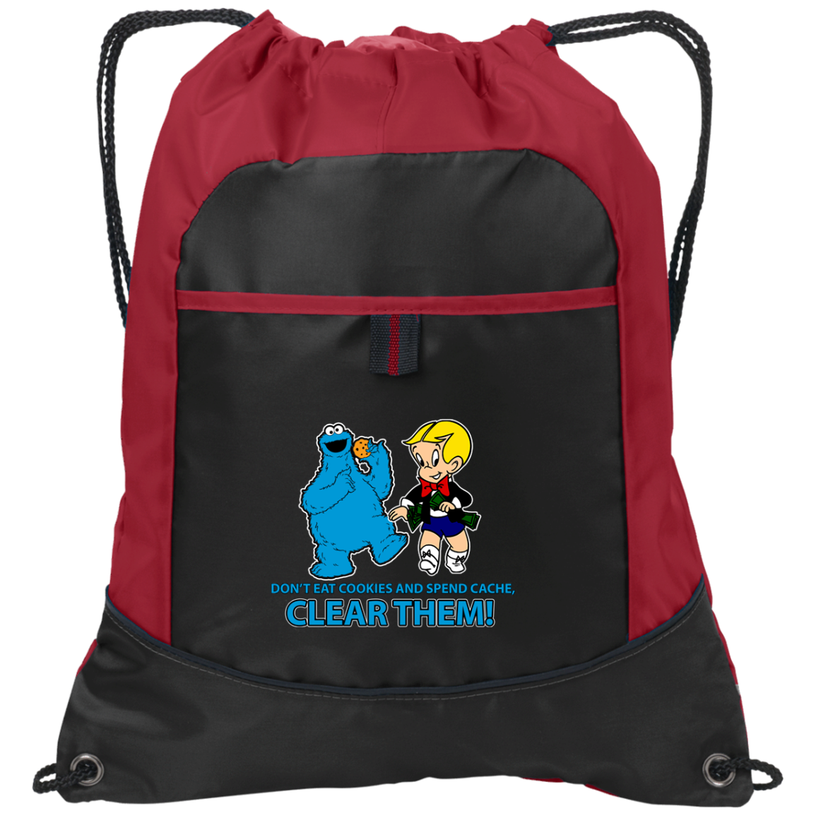 ArtichokeUSA Custom Design. Don't Eat Cookies And Spend Cache! Delete Them! Cookie Monster and Richie Rich Fan Art/Parody. Pocket Cinch Pack