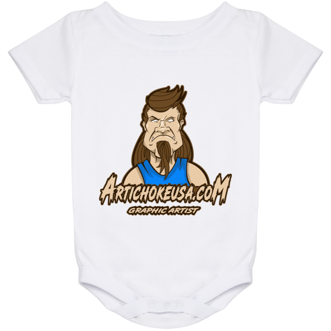 ArtichokeUSA Character and Font design. Let's Create Your Own Team Design Today. Mullet Mike. Baby Onesie 24 Month