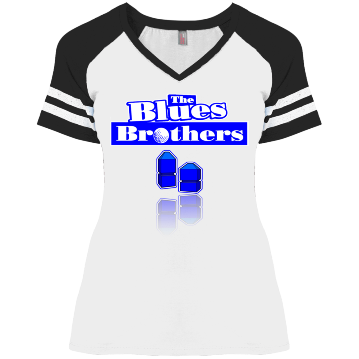 OPG Custom Design #3. Blue Tees Blues Brothers Fan Art. Ladies' Game V-Neck T-Shirt