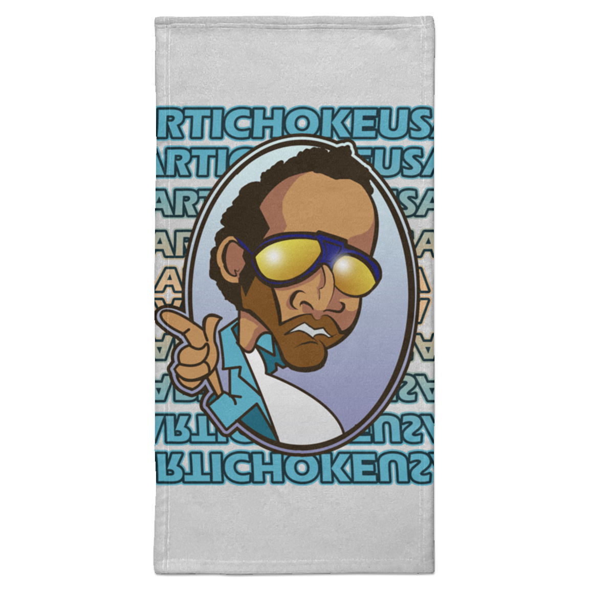 ArtichokeUSA Character and Font design. Let's Create Your Own Team Design Today. My first client Charles. Towel - 15x30