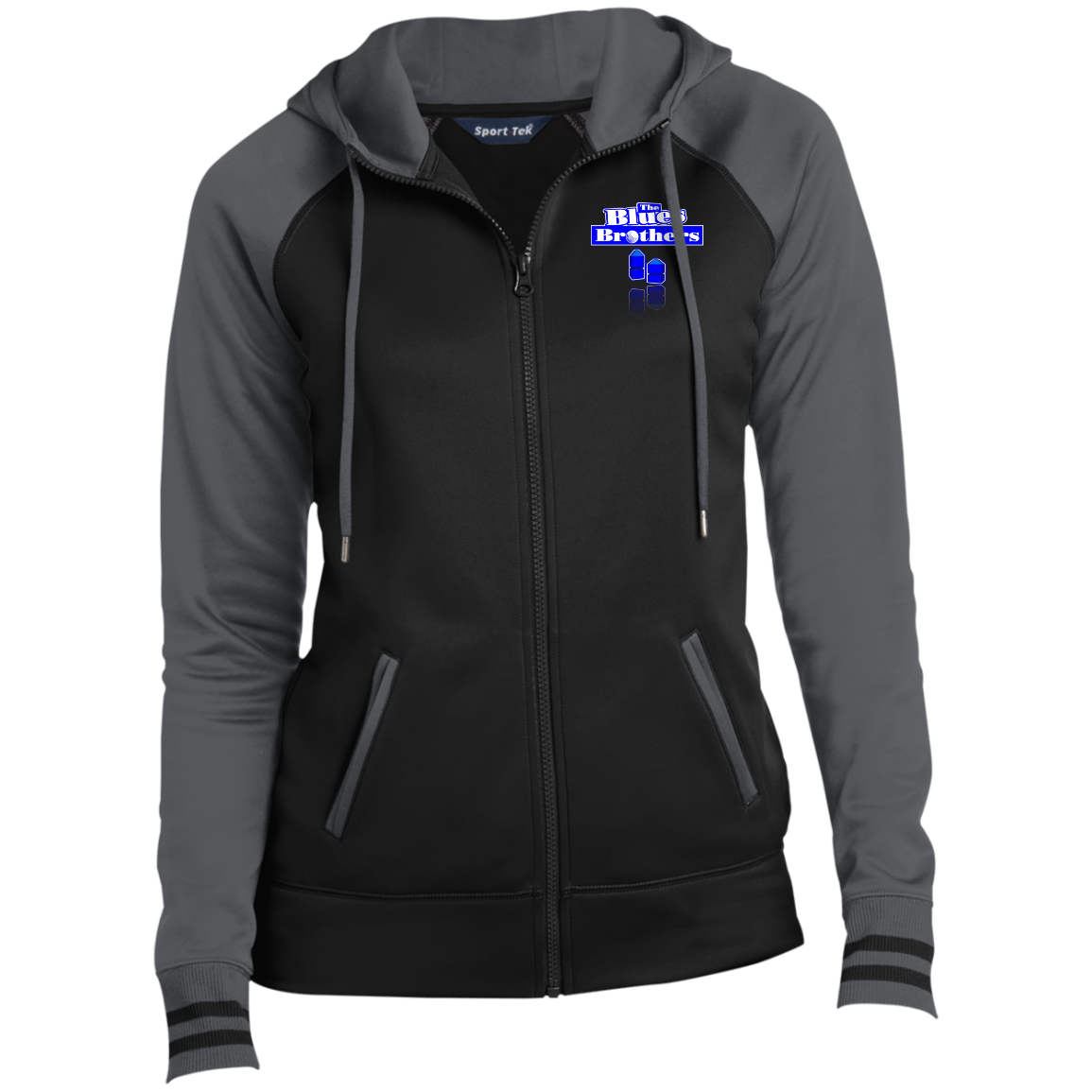 OPG Custom Design #3. Blue Tees Blues Brothers Fan Art. Ladies' Sport-Wick® Full-Zip Hooded Jacket