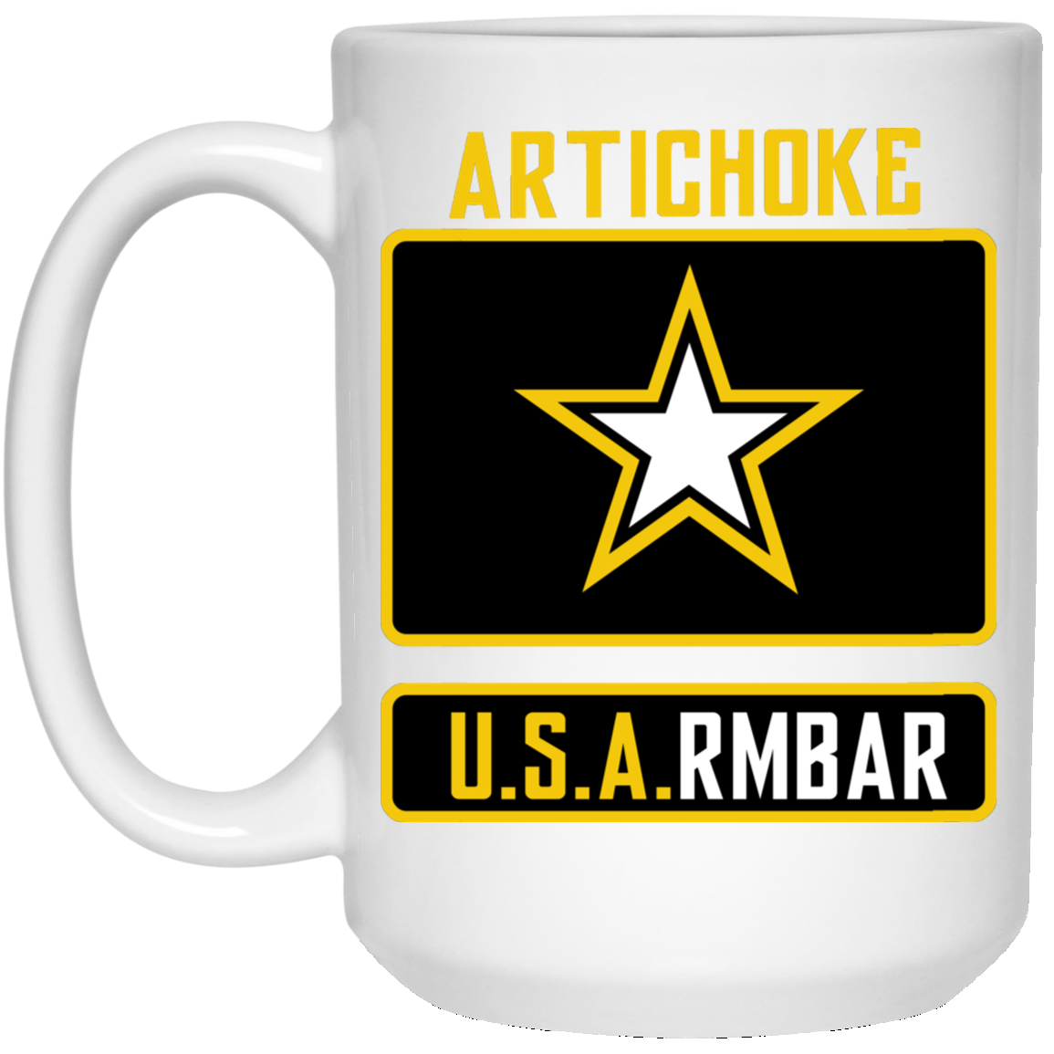 Artichoke Fight Gear Custom Design #8. ArtichokeUSArmbar. US Army Parody. 15 oz. White Mug