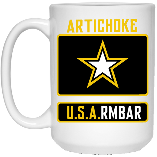Artichoke Fight Gear Custom Design #8. ArtichokeUSArmbar. US Army Parody. 15 oz. White Mug