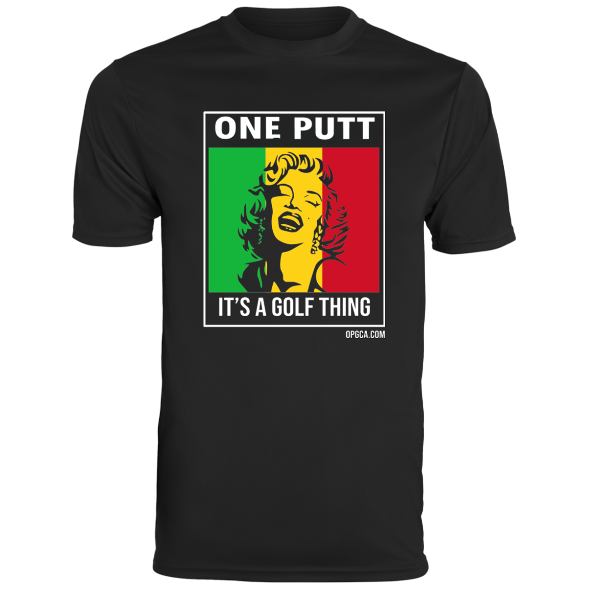 OPG Custom Design #22. One Putt / One Love Parody with Fan Art. Female Edition. Men's Moisture-Wicking Tee