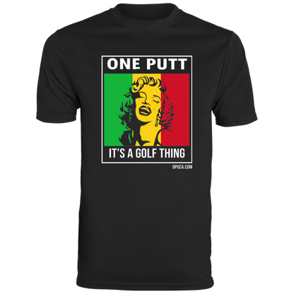 OPG Custom Design #22. One Putt / One Love Parody with Fan Art. Female Edition. Men's Moisture-Wicking Tee
