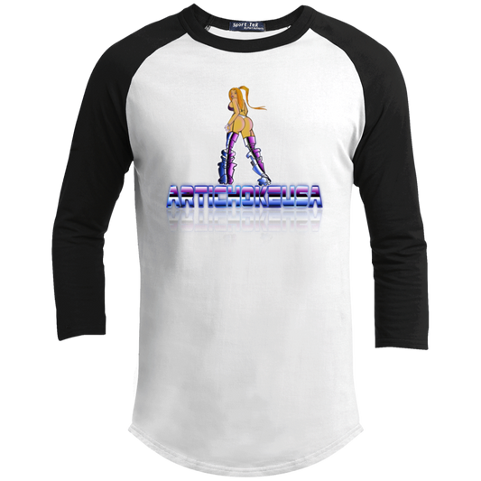 ArtichokeUSA Character and Font design. Let's Create Your Own Team Design Today. Dama de Croma. Youth 3/4 Raglan Sleeve Shirt