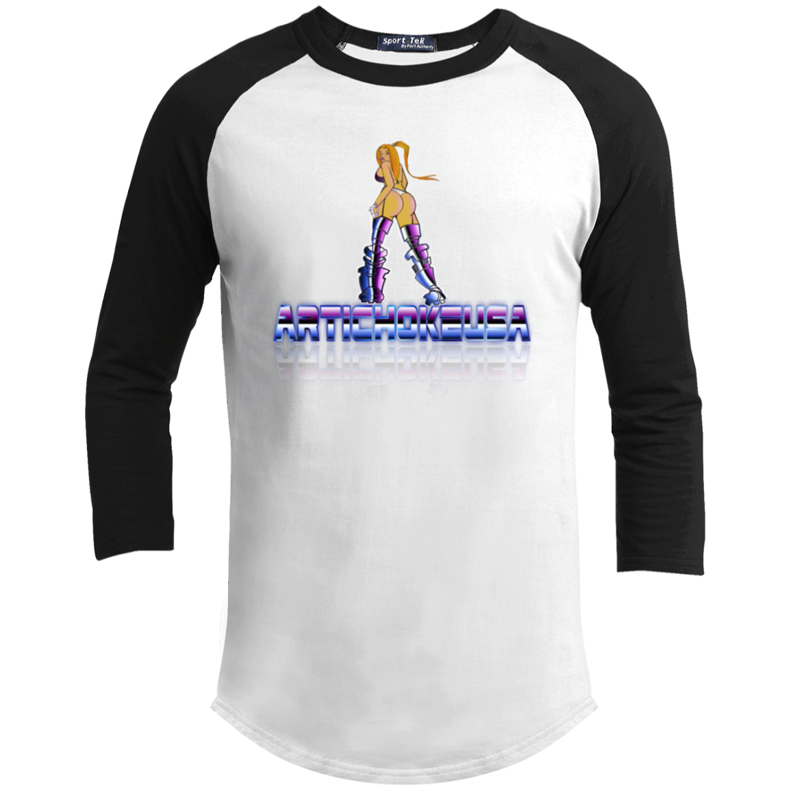 ArtichokeUSA Character and Font design. Let's Create Your Own Team Design Today. Dama de Croma. Youth 3/4 Raglan Sleeve Shirt