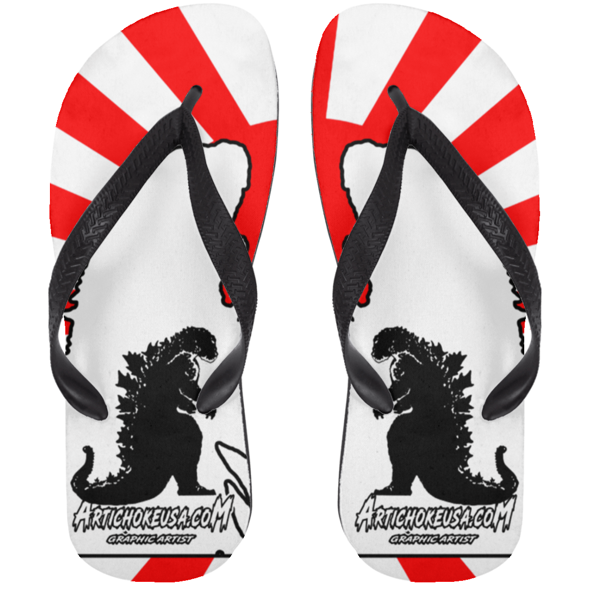 ArtichokeUSA Custom Design. Fan Art Mechagodzilla/Godzilla.  Adult Flip Flops