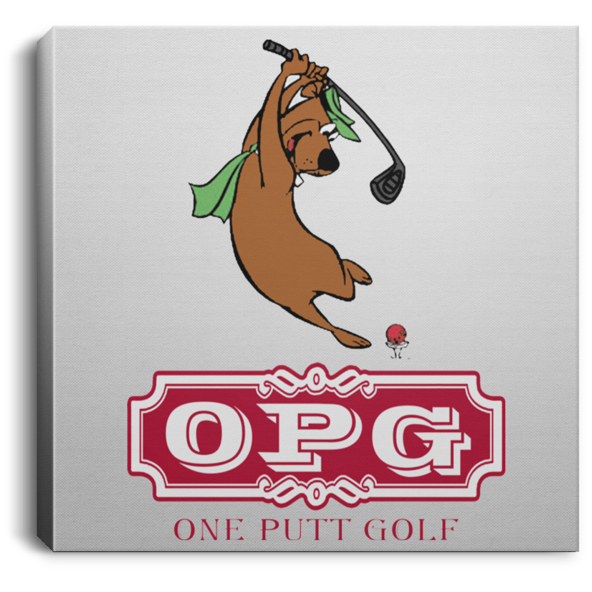 OPG Custom Design #9. Golf Southern California. California State Flag / Yogi Bear Playing Golf Parody. Square Canvas .75in Frame