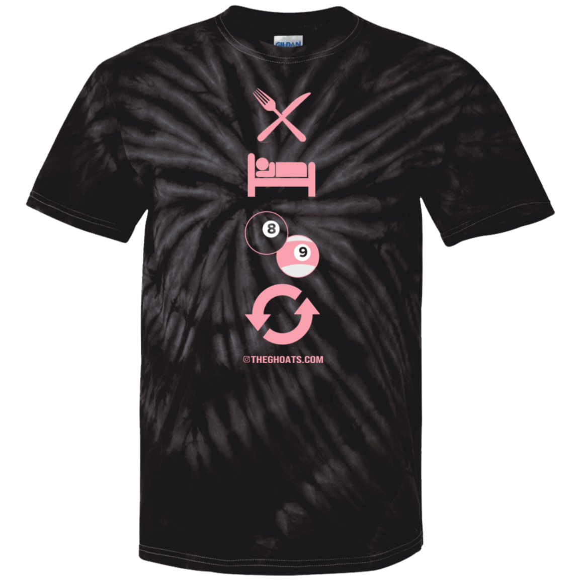 The GHOATS custom design #8. Eat. Sleep. Pool. Repeat. Pool / Billiards. Youth Tie Dye T-Shirt