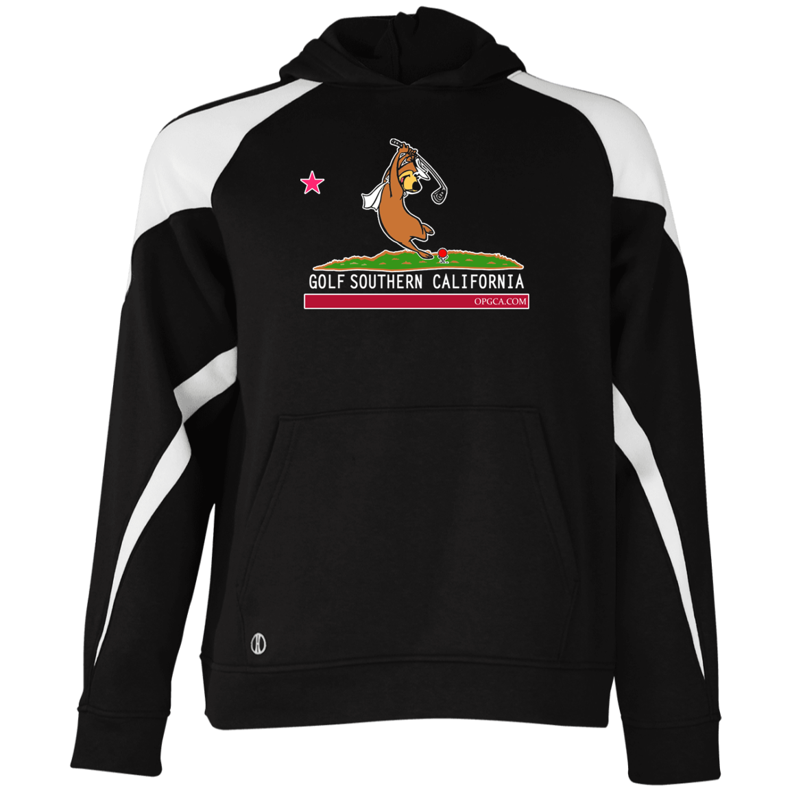 Custom Design #15. Golf Southern California with Yogi Fan Art. Youth Athletic Colorblock Fleece Hoodie