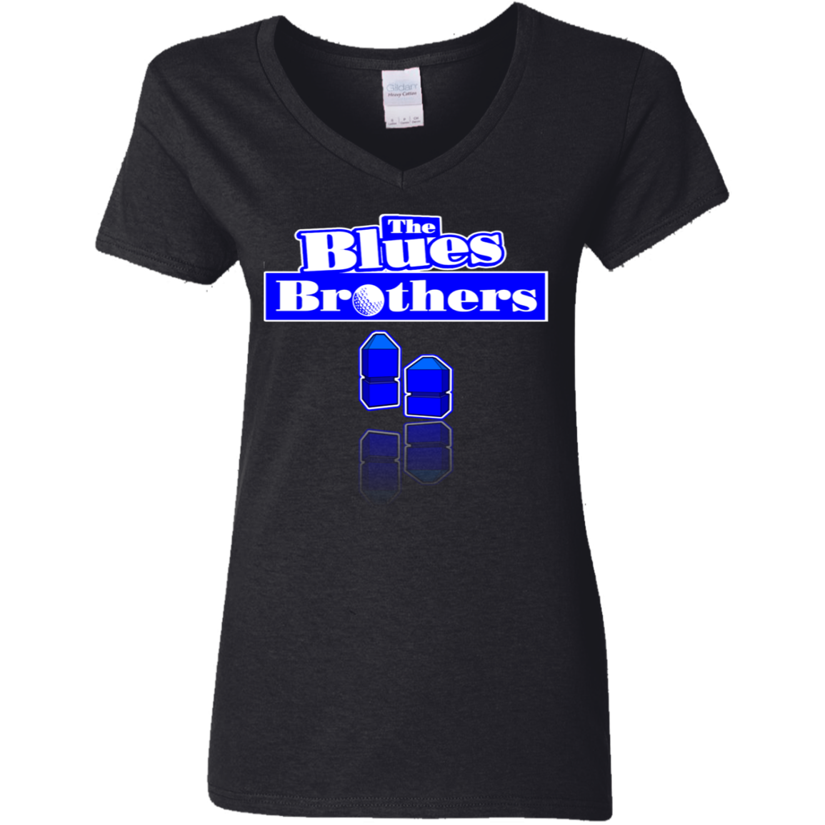 OPG Custom Design #3. Blue Tees Blues Brothers Fan Art. Ladies' 100% Cotton V-Neck T-Shirt.