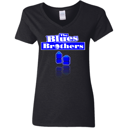 OPG Custom Design #3. Blue Tees Blues Brothers Fan Art. Ladies' 100% Cotton V-Neck T-Shirt.