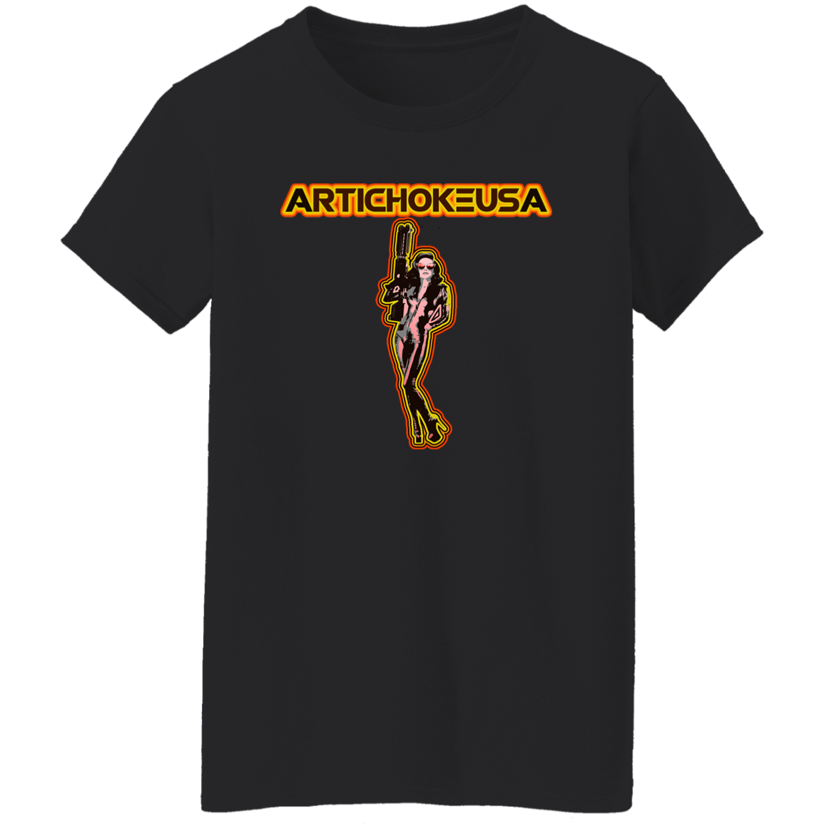 ArtichokeUSA Character and Font design. Let's Create Your Own Team Design Today. Mary Boom Boom. Ladies' 5.3 oz. T-Shirt