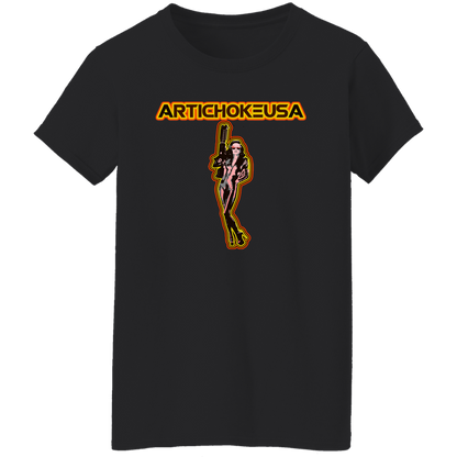 ArtichokeUSA Character and Font design. Let's Create Your Own Team Design Today. Mary Boom Boom. Ladies' 5.3 oz. T-Shirt