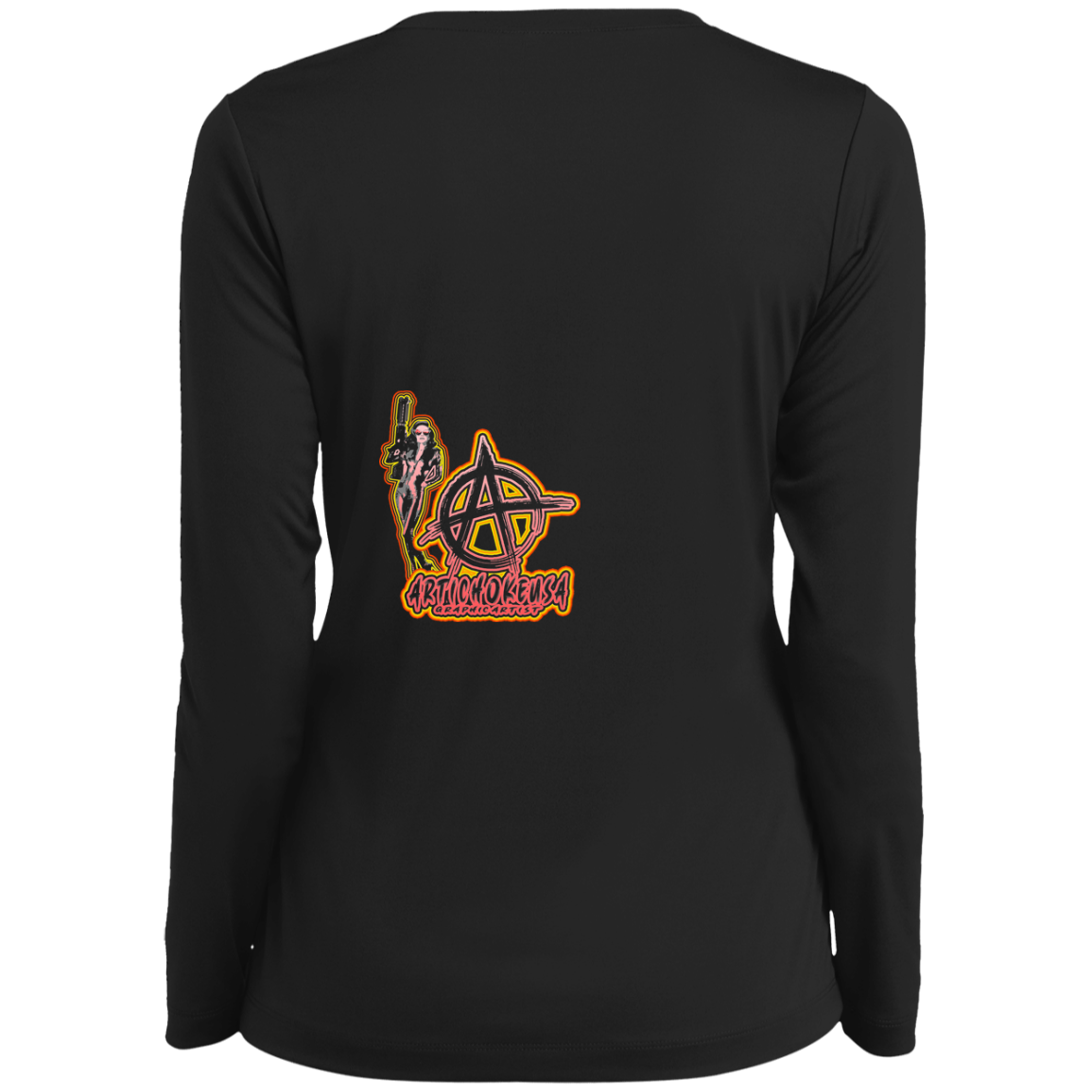 ArtichokeUSA Character and Font design. Let's Create Your Own Team Design Today. Mary Boom Boom. Ladies’ Long Sleeve Performance V-Neck Tee