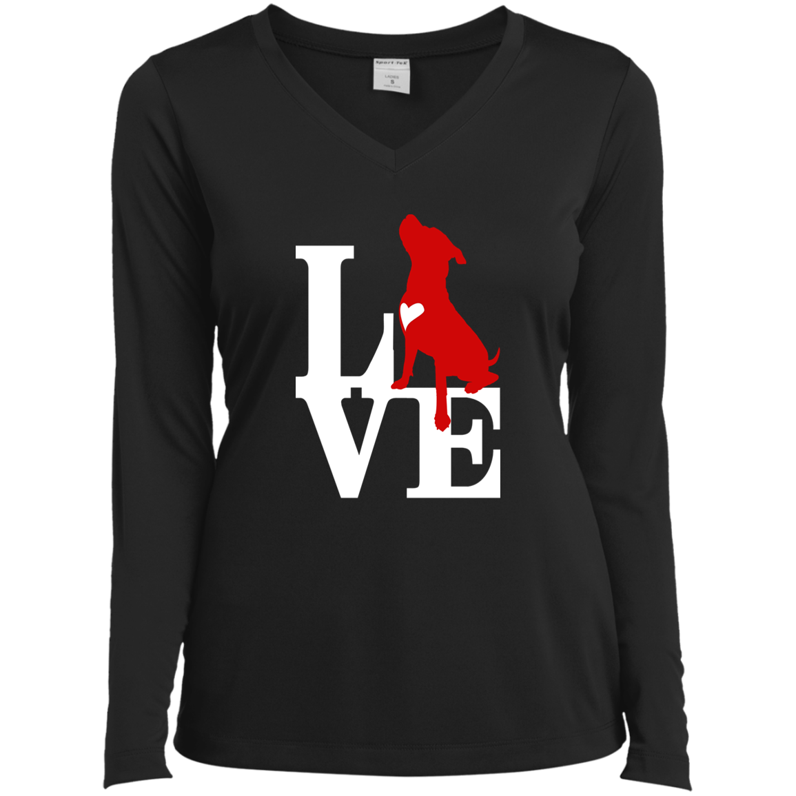 ArtichokeUSA Custom Design. Pitbull Love. Ladies’ Long Sleeve Performance V-Neck Tee