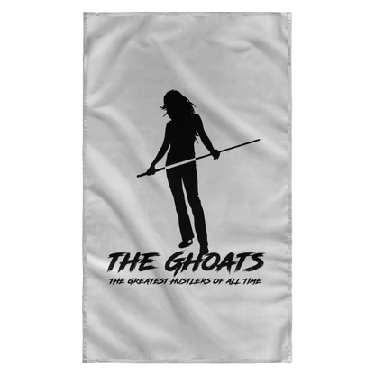 The GHOATS custom design #36. Shark Sighted. Female Pool Shark. Shoot At Your Own Risk. Pool / Billiards. Sublimated Wall Flag