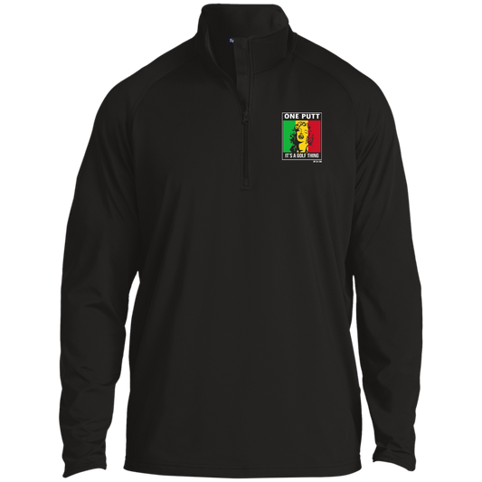 OPG Custom Design #22. One Putt / One Love Parody with Fan Art. Female Edition. 1/2 Zip Raglan Performance Pullover