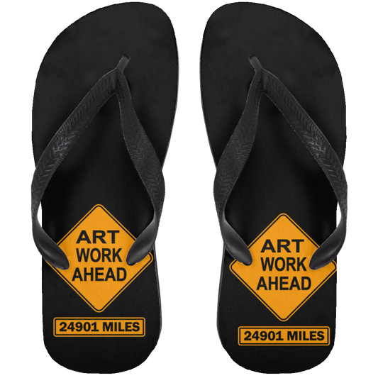 ArtichokeUSA Custom Design. Art Work Ahead. 24,901 Miles (Miles Around the Earth). Adult Flip Flops