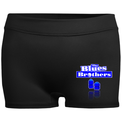 OPG Custom Design #3. Blue Tees Blues Brothers Fan Art. Ladies' Fitted Moisture-Wicking 2.5 inch Inseam Shorts