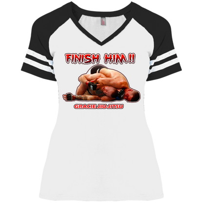 Artichoke Fight Gear Custom Design #8. Finish Him! Ladies' Game V-Neck T-Shirt