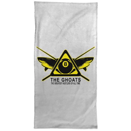 The GHOATS custom design #31. Shark Sighted. Male Pool Shark. Shoot At Your Own Risk. Pool / Billiards. Hand Towel - 15x30