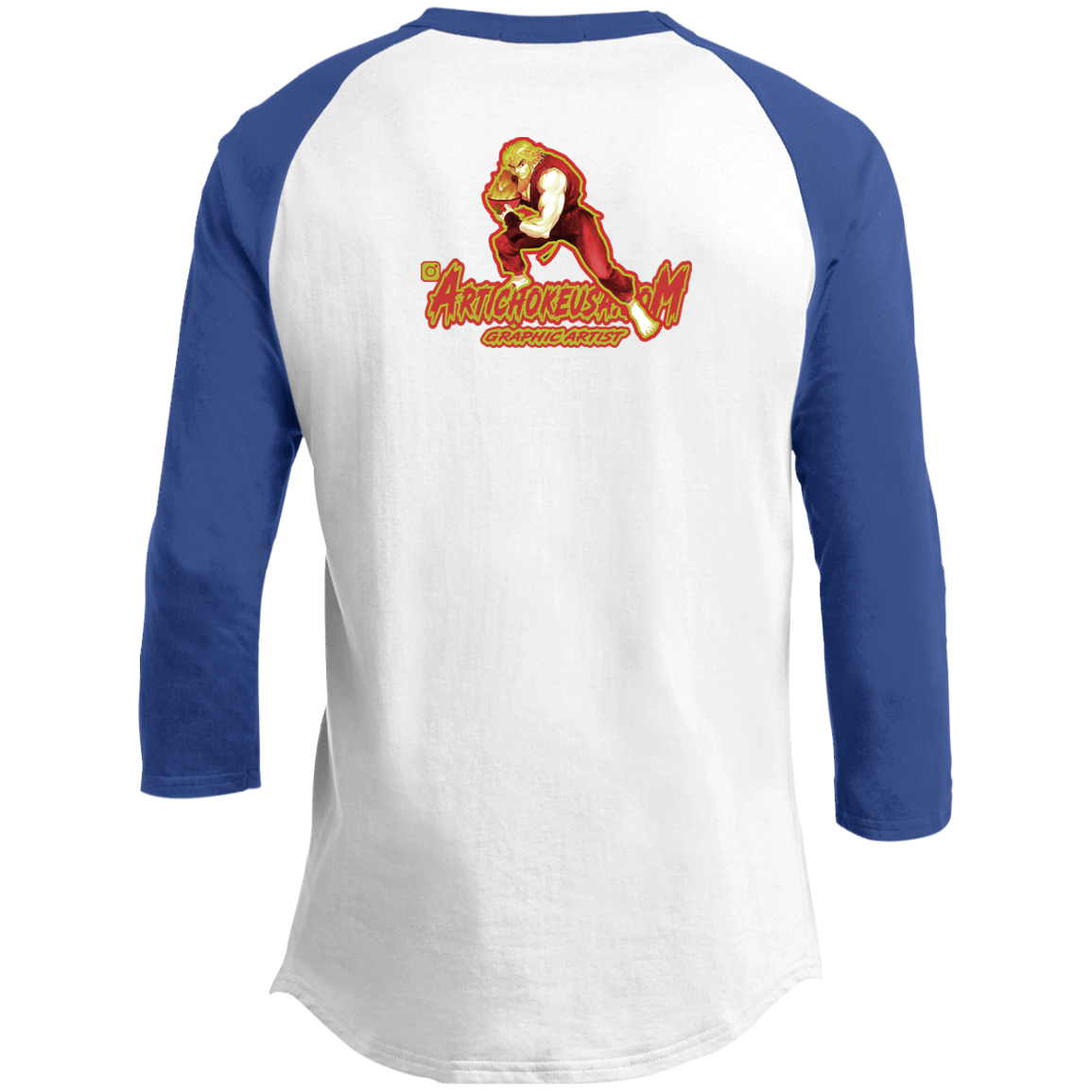 ArtichokeUSA Custom Design. Pho Ken Artichoke. Street Fighter Parody. Gaming. 3/4 Raglan Sleeve Shirt