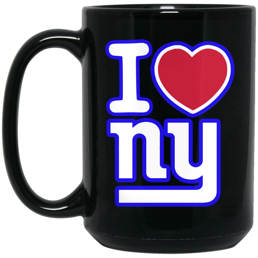 ArtichokeUSA Custom Design. I heart New York Giants. NY Giants Football Fan Art. 15 oz. Black Mug