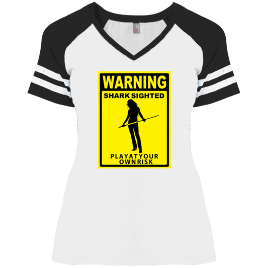 The GHOATS Custom Design. #34 Beware of Sharks. Play at Your Own Risk. (Ladies only version). Ladies' Game V-Neck T-Shirt