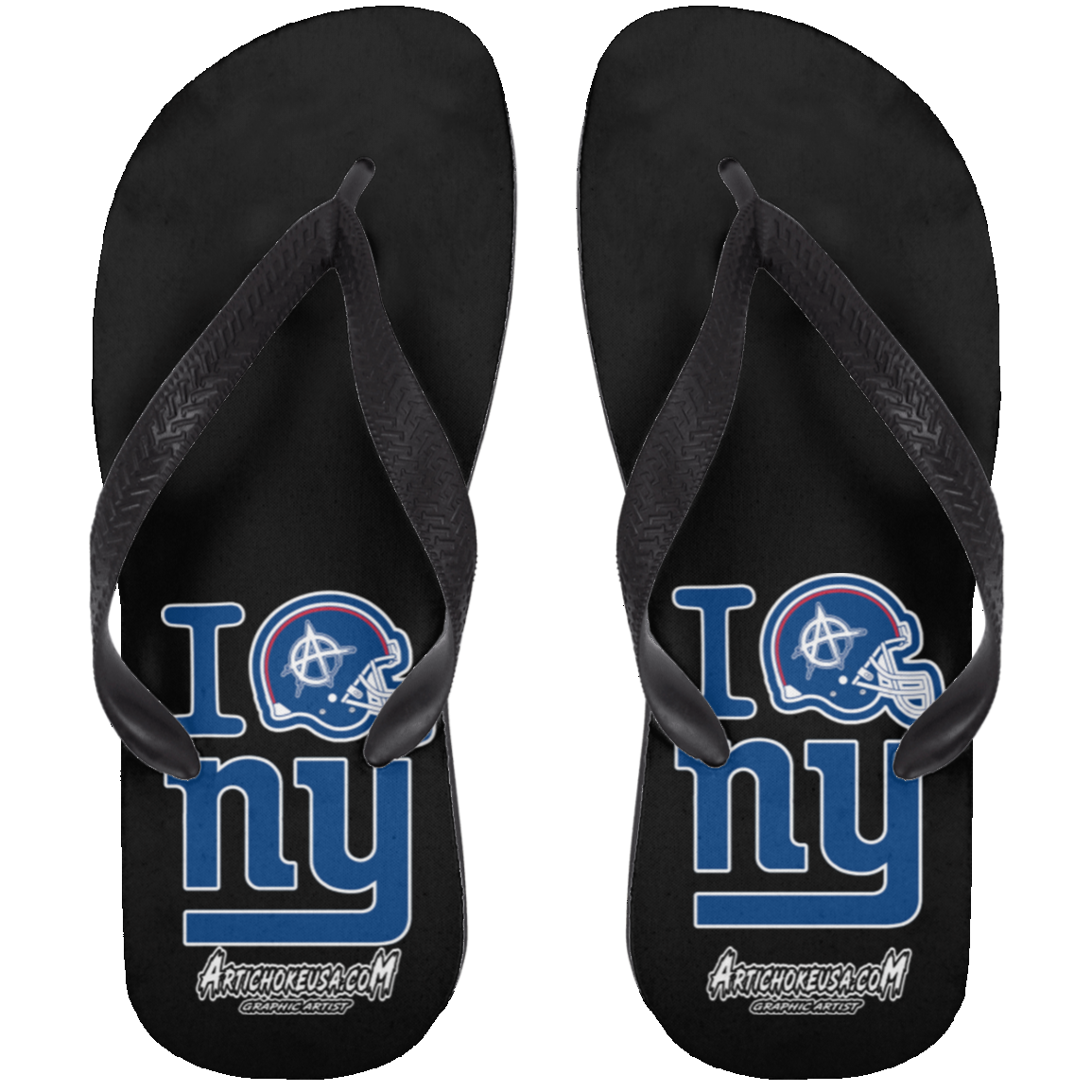 ArtichokeUSA Custom Design. I Helmet NY. Fan Art. Adult Flip Flops