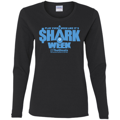 The GHOATS Custom Design. #32. Shark Week. Shark Life. Ladies' Cotton LS T-Shirt