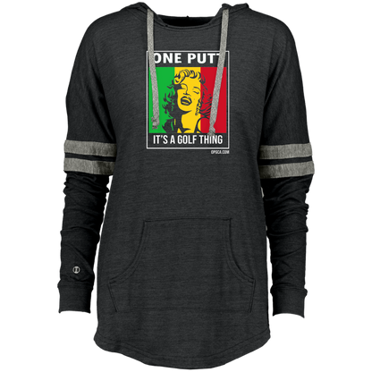 OPG Custom Design #22. One Putt / One Love Parody with Fan Art. Female Edition. Ladies Hooded Low Key Pullover