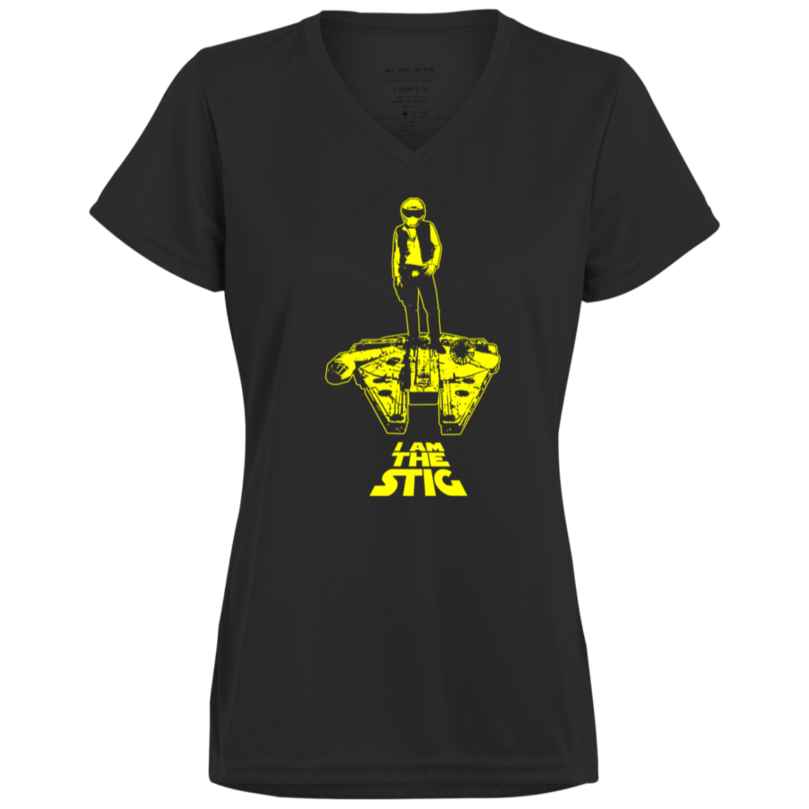 ArtichokeUSA Custom Design. I am the Stig. Han Solo / The Stig Fan Art. Ladies’ Moisture-Wicking V-Neck Tee