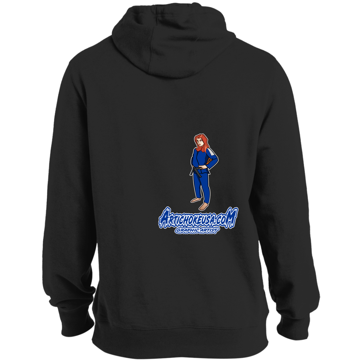 ArtichokeUSA Character and Font design. Let's Create Your Own Team Design Today. Amber. Tall Pullover Hoodie