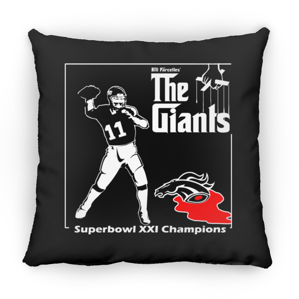 ArtichokeUSA Custom Design. Godfather Simms. NY Giants Superbowl XXI Champions. Fan Art. Square Pillow 18x18