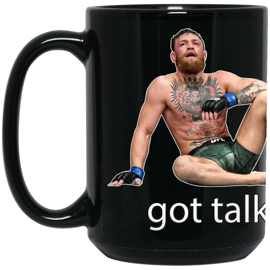 Artichoke Fight Gear Custom Design #12. Got Talk? MMA.  15 oz. Black Mug