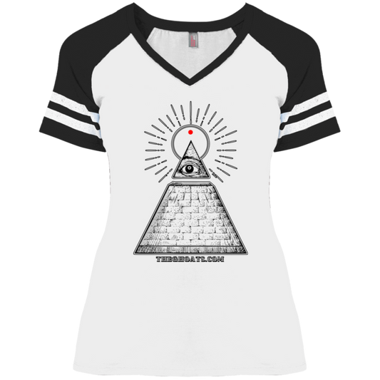 The GHOATS custom design #10. All Seeing Eye. Ladies' Game V-Neck T-Shirt