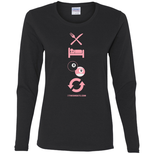 The GHOATS custom design #8. Eat. Sleep. Pool. Repeat. Pool / Billiards. Ladies' Cotton LS T-Shirt