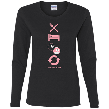 The GHOATS custom design #8. Eat. Sleep. Pool. Repeat. Pool / Billiards. Ladies' Cotton LS T-Shirt