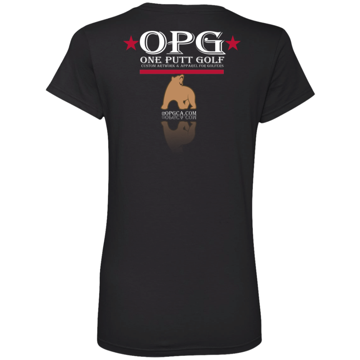 OPG Custom Design #14. Golf California. California State Flag. Ladies' V-Neck 100% Ring Spun Cotton T-Shirt
