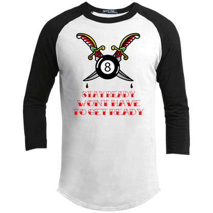 The GHOATS Custom Design #36. Stay Ready Won't Have to Get Ready. Tattoo Style. Ver. 1/2. Youth 3/4 Raglan Sleeve Shirt