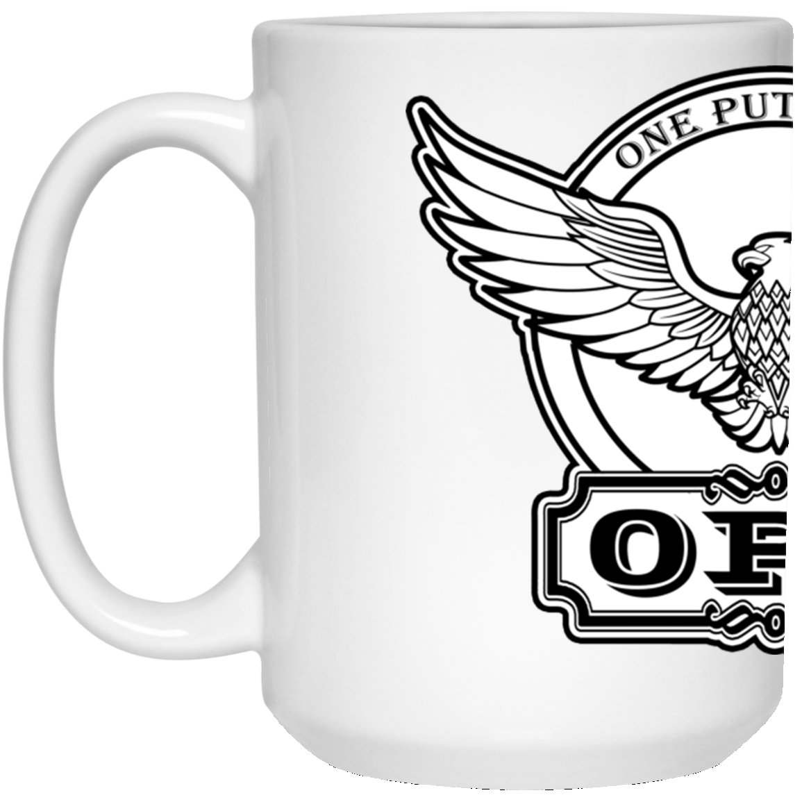 OPG Custom Design #00. OPG - One Putt Golf.  Front and Back Design. 15 oz. White Mug