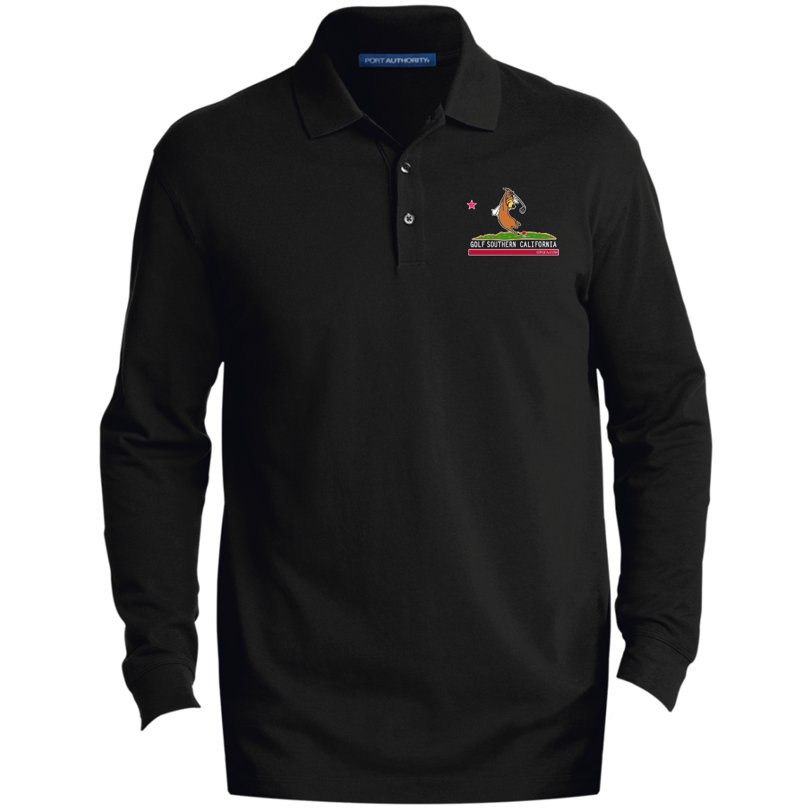 Custom Design #15. Golf Southern California with Yogi Fan Art. Men's EZCotton™ Long Sleeve Polo