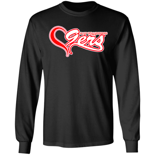ArtichokeUSA Custom Design #50. 9ers Love. SF 49ers Fan Art. Let's Make Your Own Custom Team Shirt. Long Sleeve T-Shirt