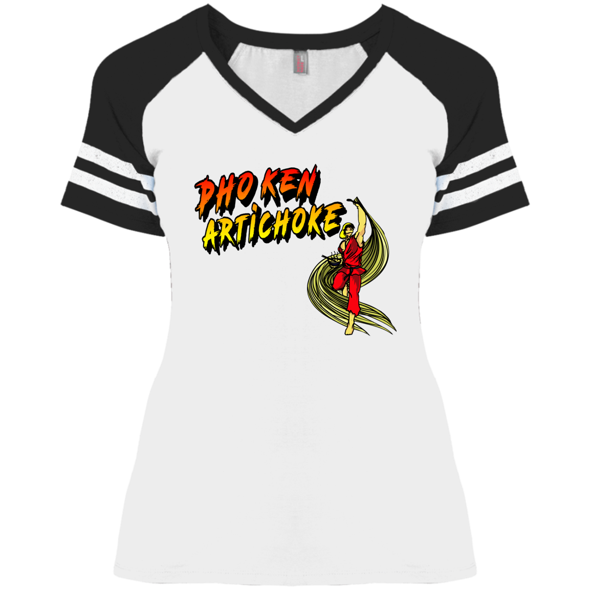 ArtichokeUSA Custom Design. Pho Ken Artichoke. Street Fighter Parody. Gaming. Ladies' Game V-Neck T-Shirt