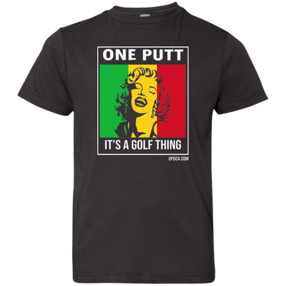 OPG Custom Design #22. One Putt / One Love Parody with Fan Art. Female Edition. Youth Jersey T-Shirt